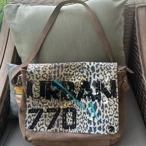 Crazy Lou Paris Graphic Suede Messenger Bag